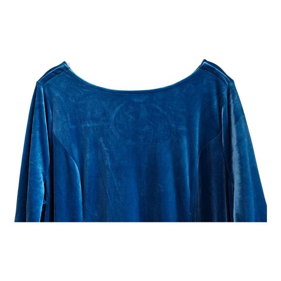 DENIM & CO Women Plus 2X Velvet Dress Midi Turquoise 3/4 Sleeve Elegant Bust 48" - Picture 2 of 8